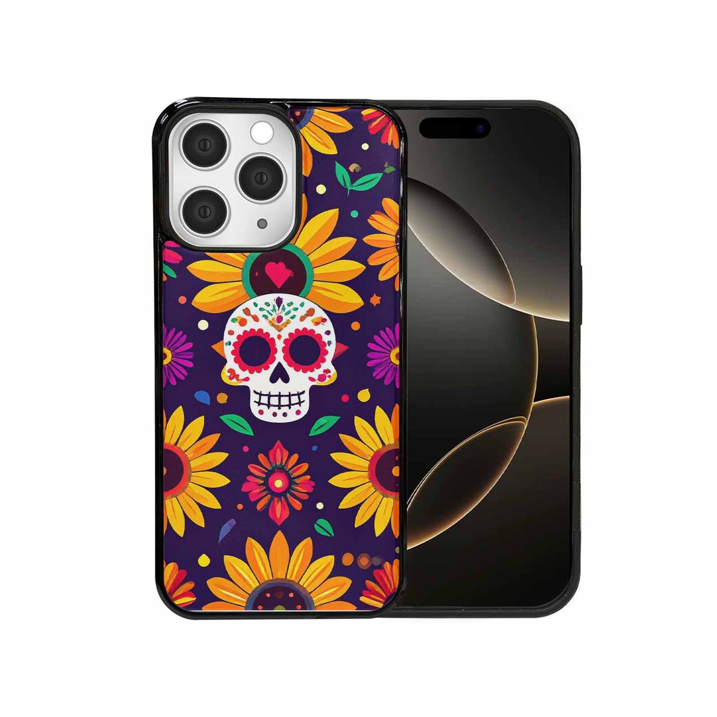 iPhone 15 Pro Max Case — Sunflowers Hundreds Of Skulls Art Seamless, Custom Designed Case Cover