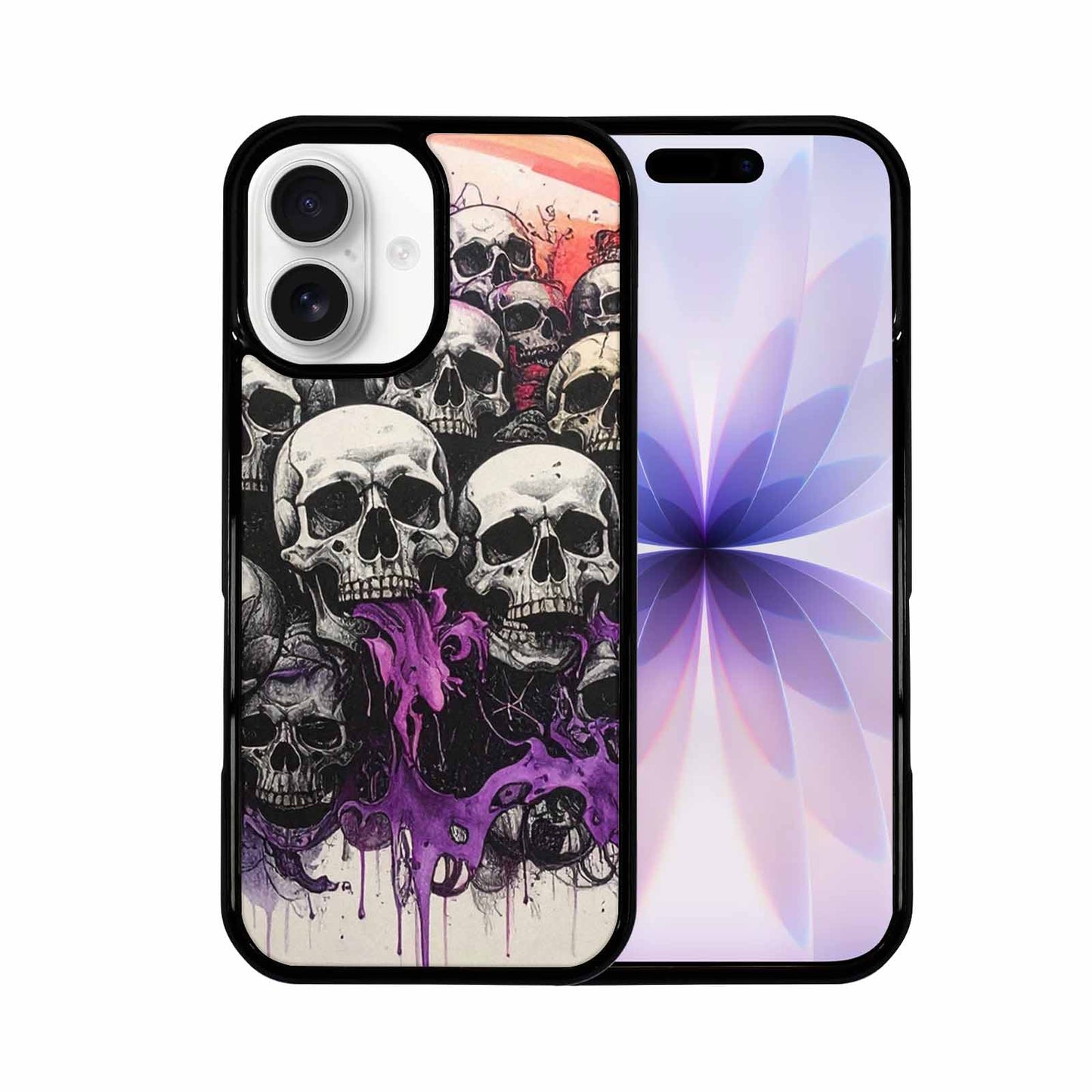iPhone 17 Case — Black &amp; Purple Ink Gothic Skulls, Original Design Phone Case