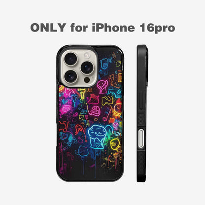 iPhone 16 Pro Case — Neon Glow Outline Icon Pattern Hundreds, Custom Made Phone Cover