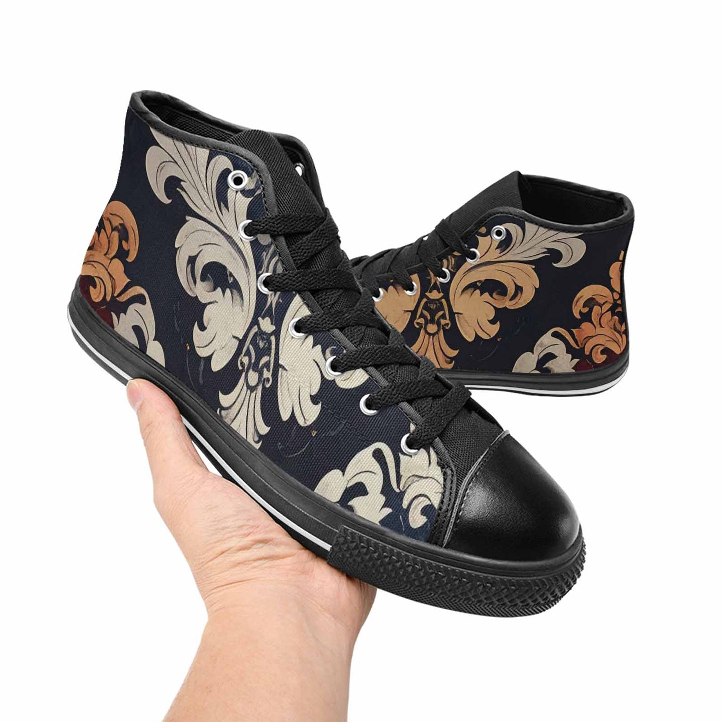 MEN'S Damask Ornamental Wallpaper High Top Canvas Grunge Custom Sneakers