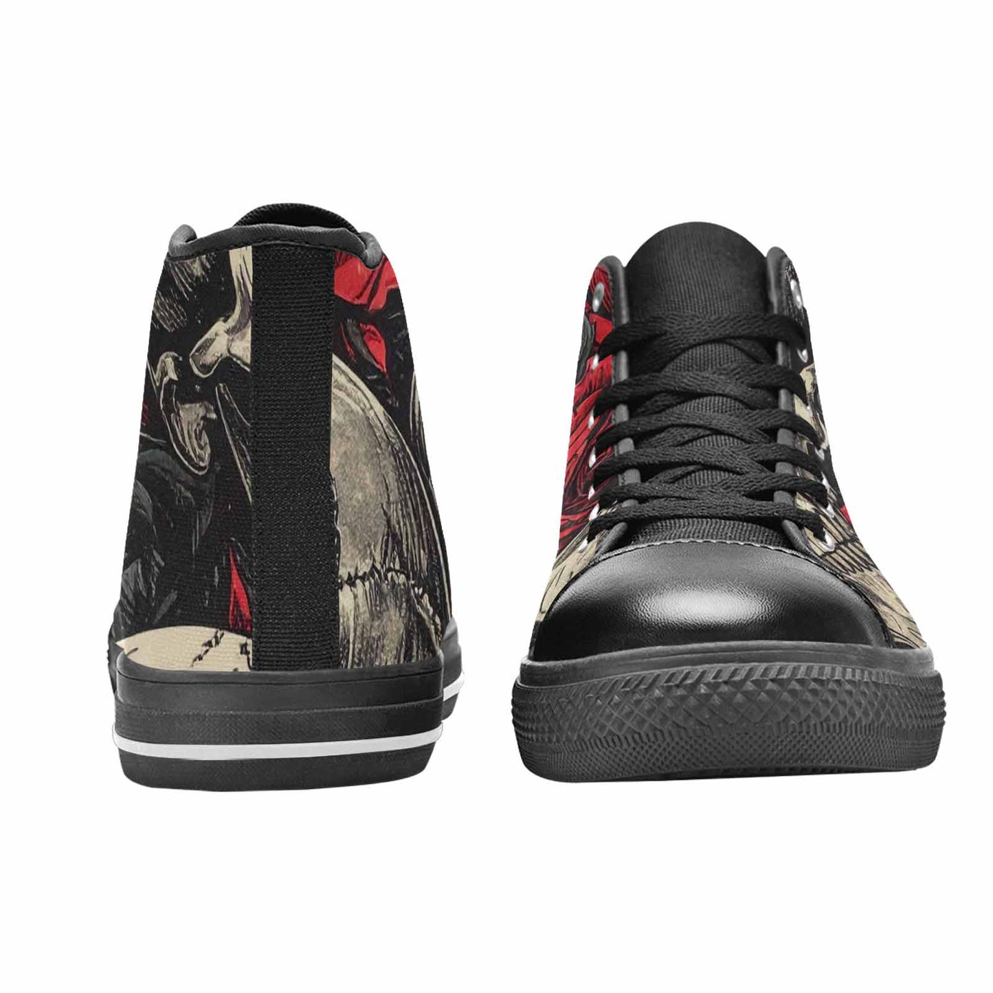 MEN'S Skulls Roses Bold Pen Ink High Top Canvas Grunge Custom Sneakers