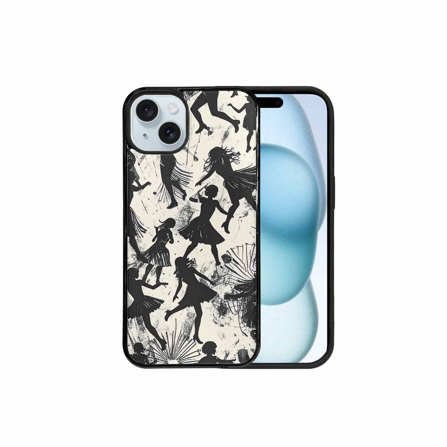 iPhone 15 Plus Case — Bold Dancing Figure Line Art Pattern, Custom Printed Phone Case