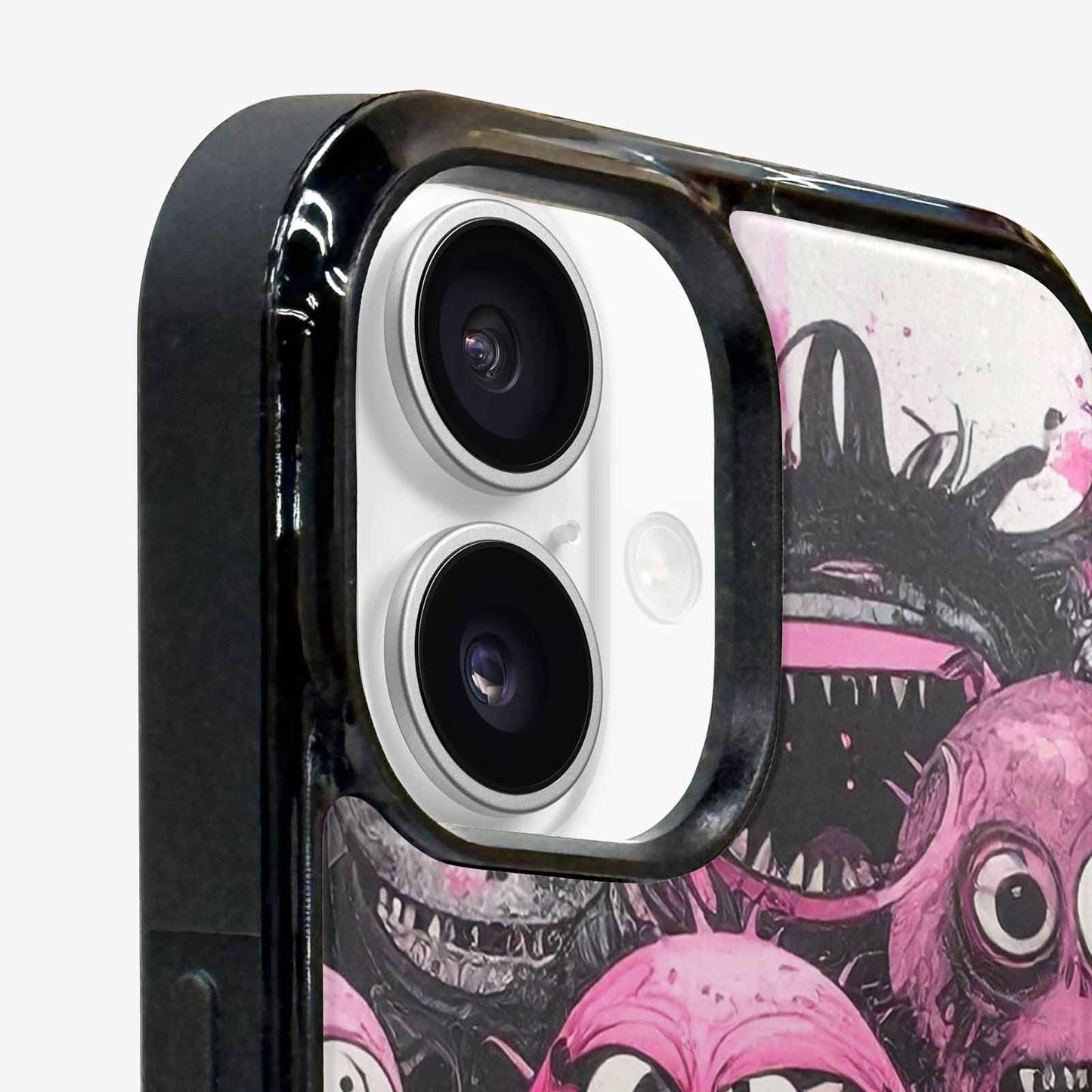 iPhone 16 Case — Monsters General Black Pink Ink Cartoon, Unique Phone Case Design