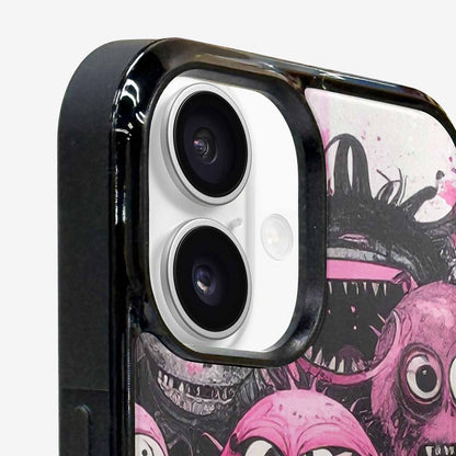 iPhone 16 Case — Monsters General Black Pink Ink Cartoon, Unique Phone Case Design