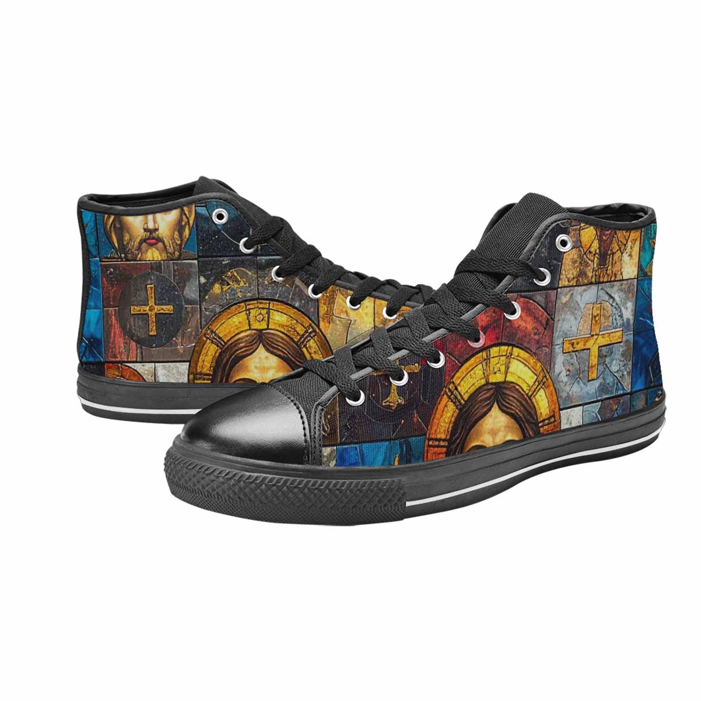 MEN'S Jesus Face Small High Top Canvas Vibrant Chaos Shoes