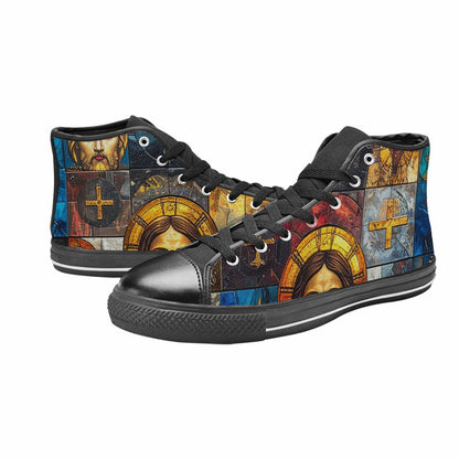 MEN'S Jesus Face Small High Top Canvas Vibrant Chaos Shoes
