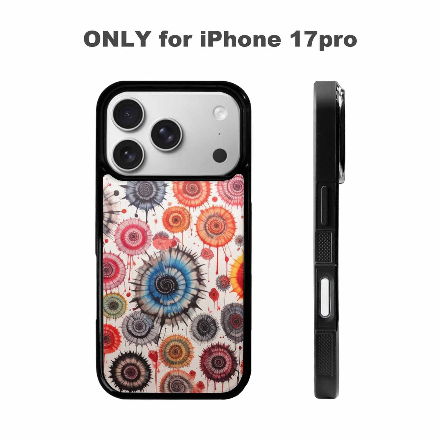 iPhone 17 Pro Case — Tie Dye Swirls Black Red Tie, Custom Designed Case Cover
