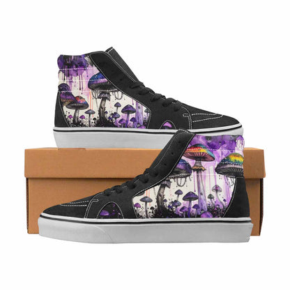 WOMEN'S Mushrooms Black & Purple Ink High Top Canvas Custom Fashion Melting Art Custom Printed Shoes