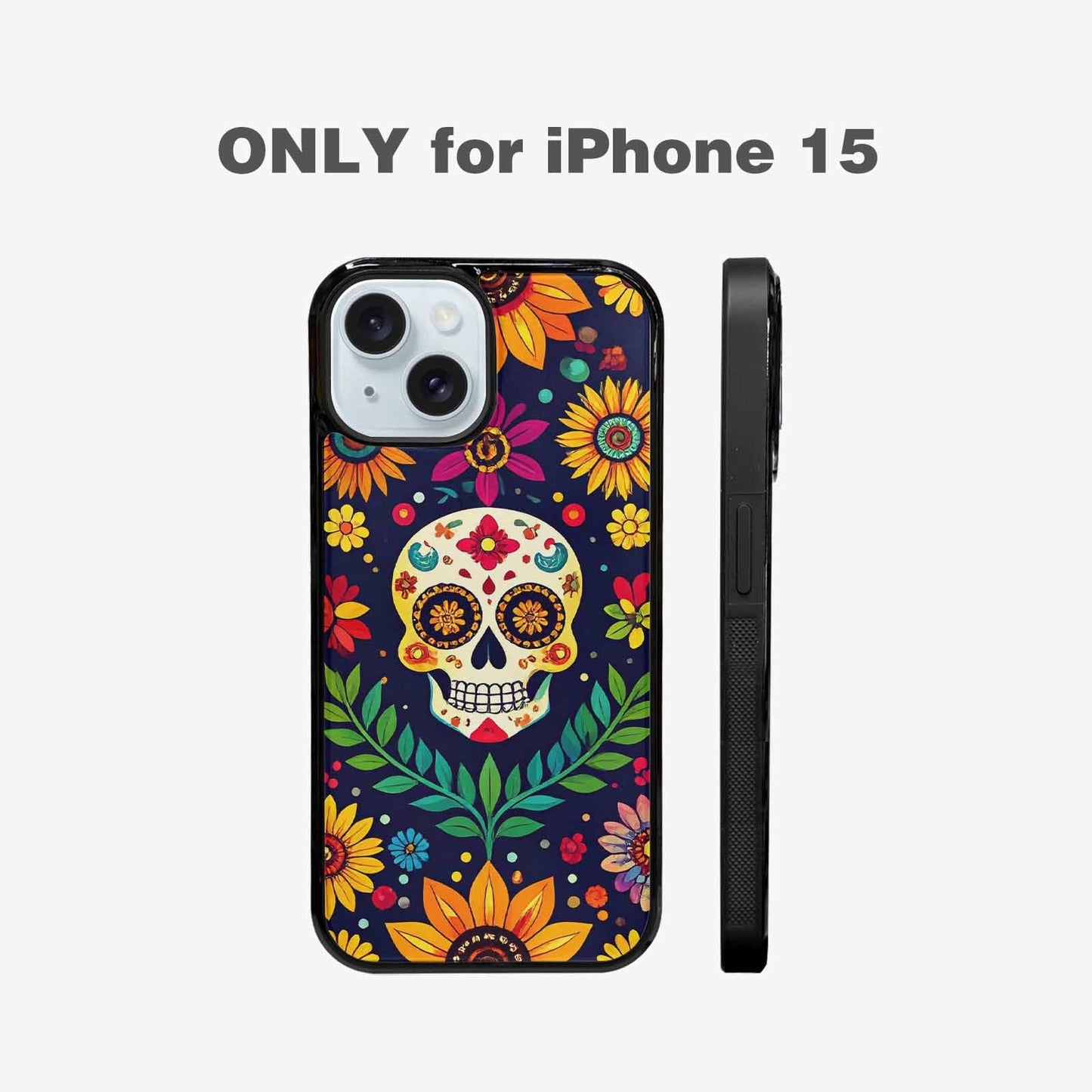 iPhone 15 Case — Sunflowers And Skulls, Customized Protective Case