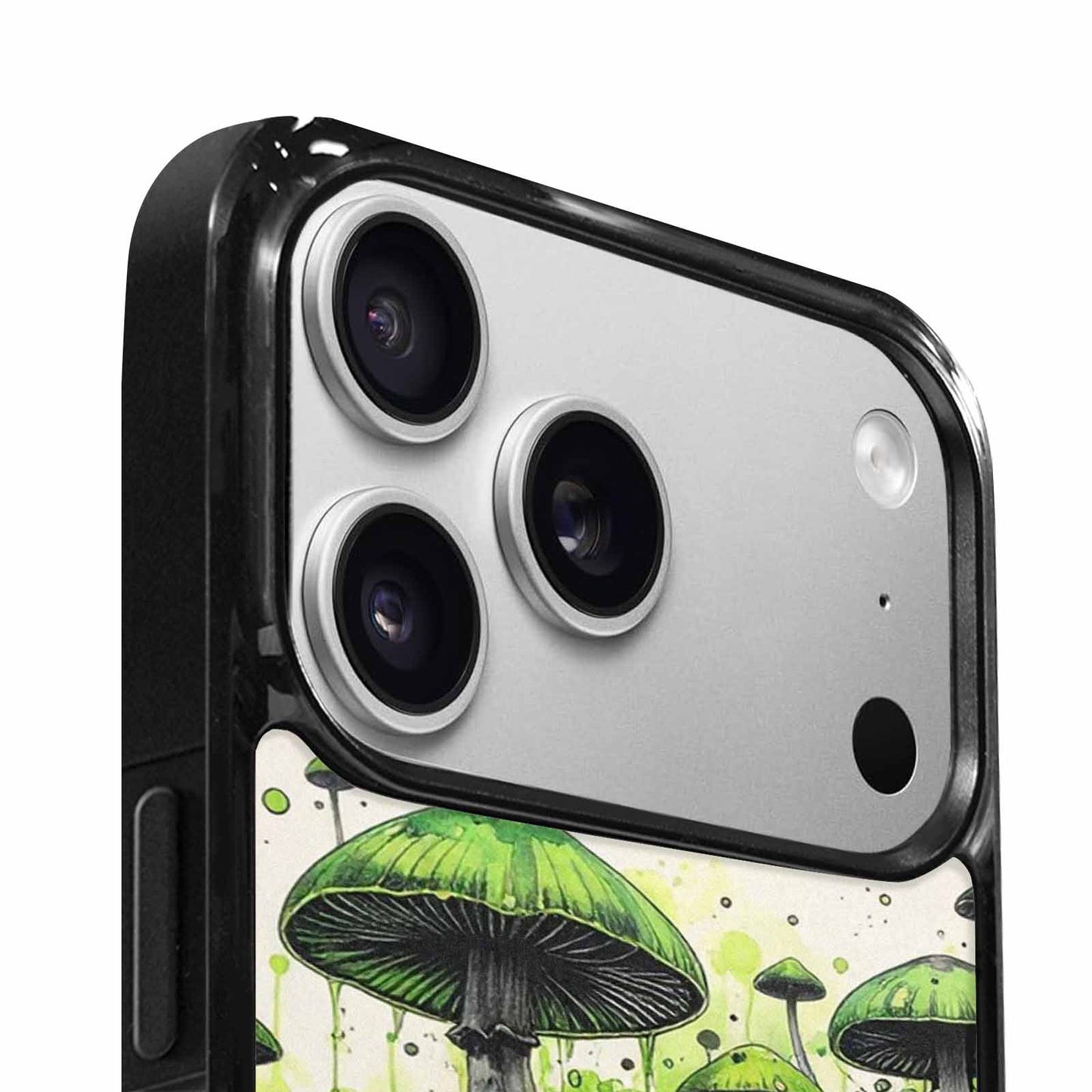 iPhone 17 Pro Max Case — Rainbow Drip Mushrooms Black Original Art, Custom Printed Phone Case