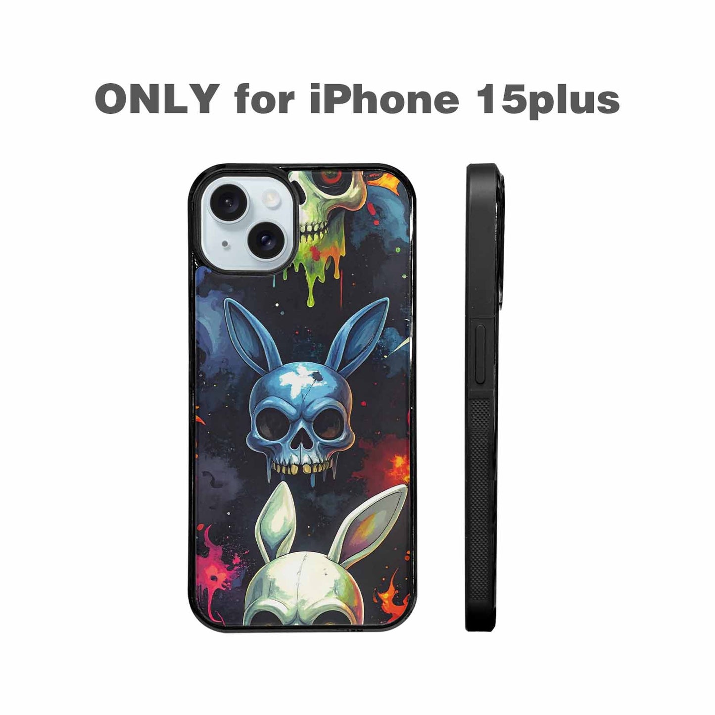 iPhone 15 Plus Case — Radioactive Ghost Bunny Skull Small Radioactive, Custom Made Phone Cover