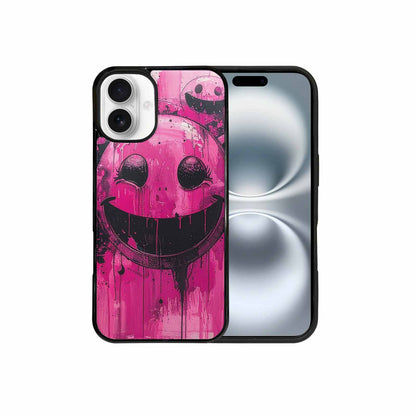 iPhone 16 Plus Case — Melting Moon Smiley Black Pink Ink, Custom Made Phone Cover