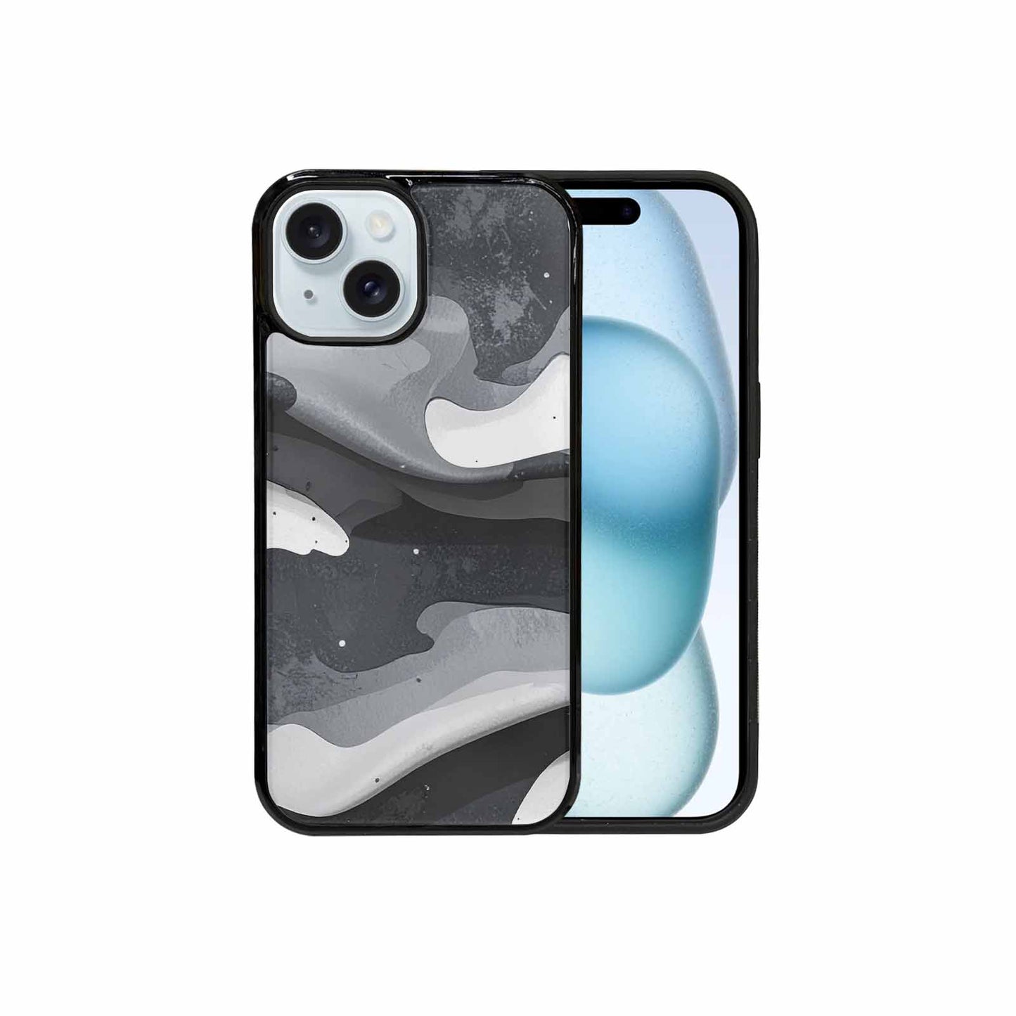 iPhone 15 Case — Grey Camo Print, Customized Protective Case