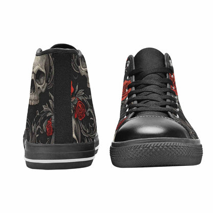 MEN'S Skulls Roses Fine Line High Top Canvas Surreal Custom Shoes