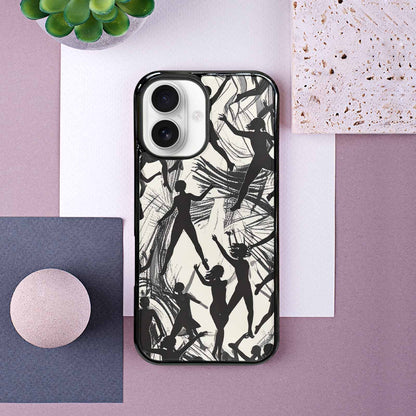 iPhone 16 Case — Bold Dancing Figure Line Art Pattern, Customized Protective Case