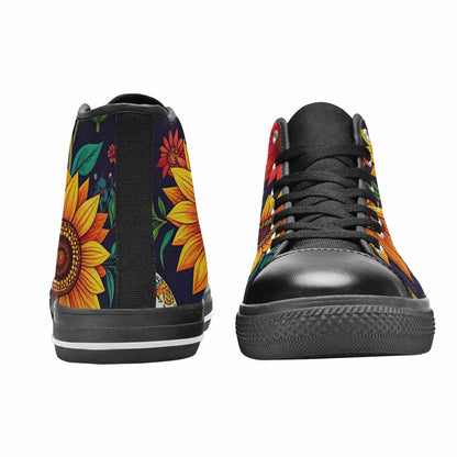WOMEN'S Sunflowers And Skulls High Top Canvas Dark Academia Shoes