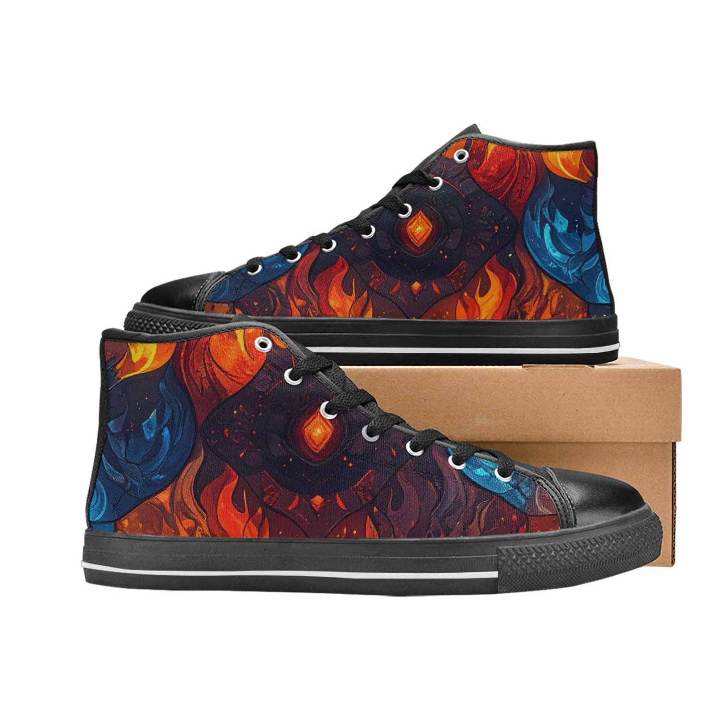 WOMEN'S Fire Flame High Top Canvas Grunge Shoes