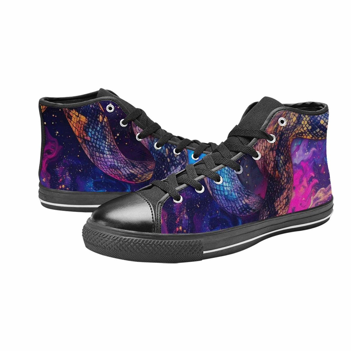 MEN'S Galaxy Snake Print High Top Canvas Neon Fantasy Shoes