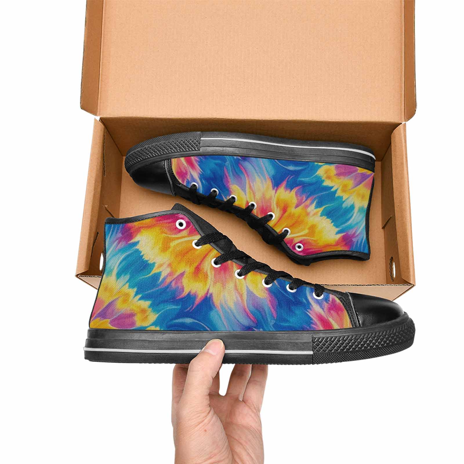 MEN'S Tie Dye Swirl High Top Canvas Grunge Custom Shoes