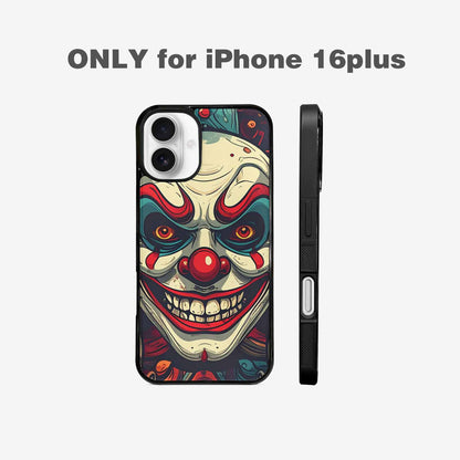 iPhone 16 Plus Case — Evil Circus Heads Faces Overlapping Patterns, Unique Phone Case Design