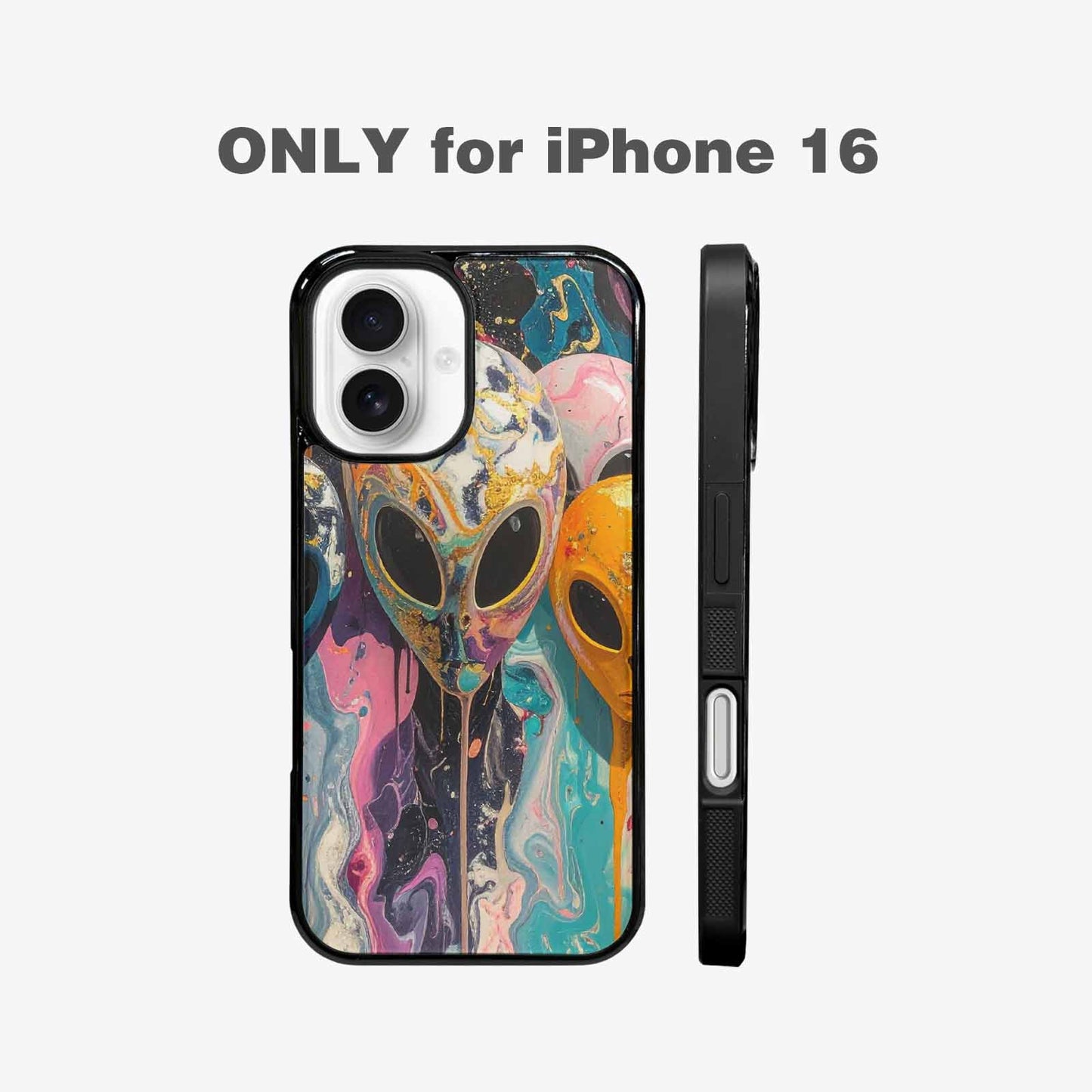 iPhone 16 Case — Aliens Marblealiens Pattern Dng Personalized Phone, Custom Designed Case Cover