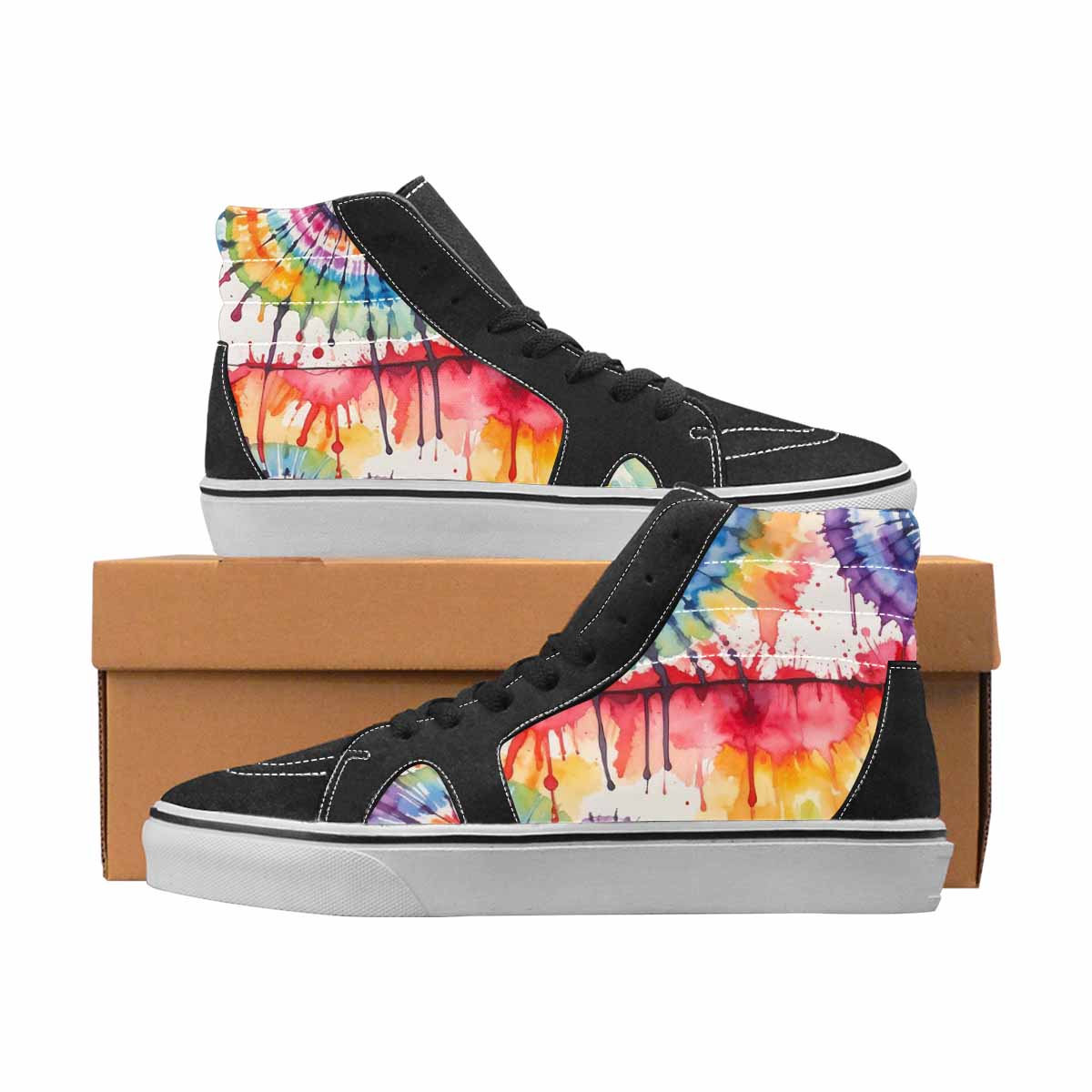 WOMEN'S Tie Dye Black & Red Ink High Top Canvas Boutique Vivid Custom Streetwear Shoes