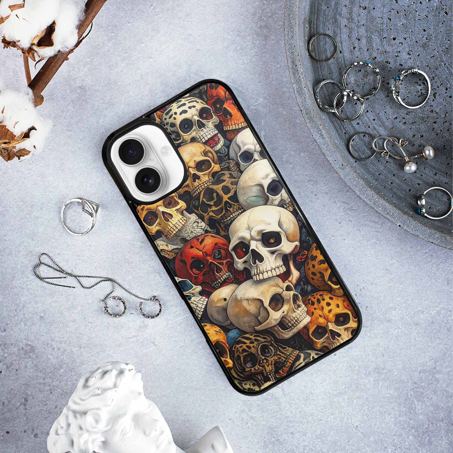 iPhone 16 Plus Case — Skulls Pattern Hundreds Of Sma 1q9, Customized Protective Case