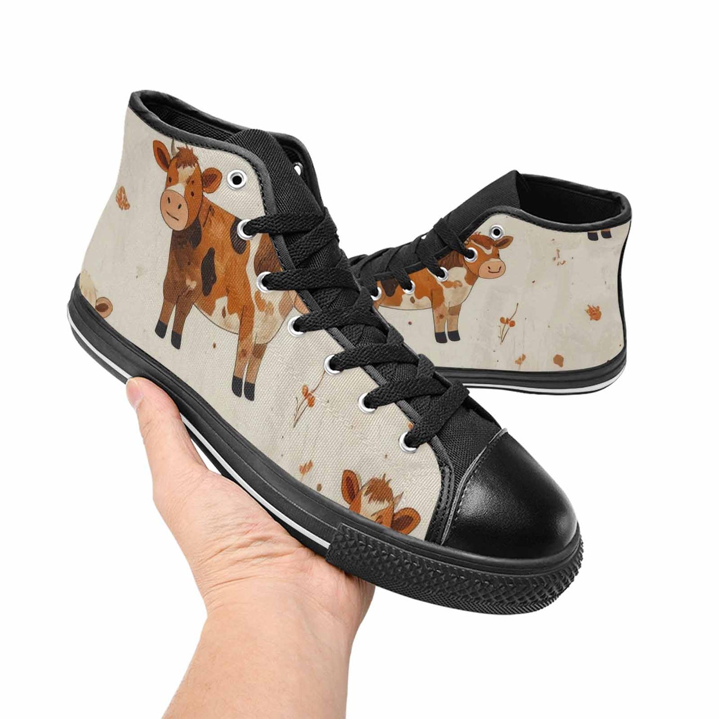 MEN'S Cow Animal Print High Top Canvas Surreal Custom Sneakers