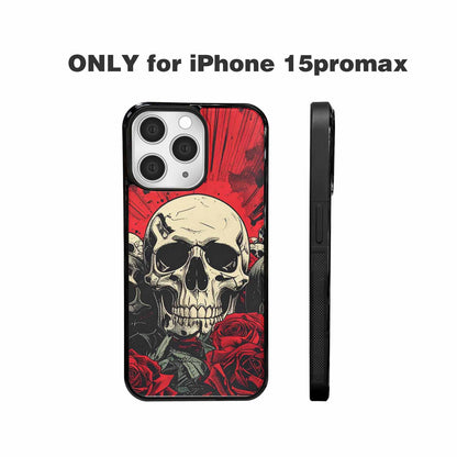 iPhone 15 Pro Max Case — Skull Dark Art Gothic Print, Custom Printed Phone Case