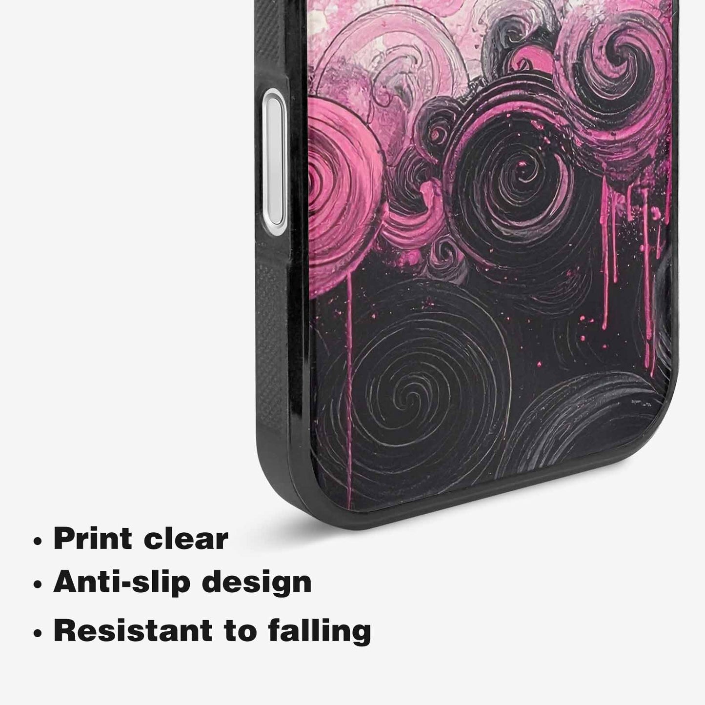 iPhone 16 Plus Case — Van Gogh Swirl Black Pink Ink, Custom Art Phone Cover