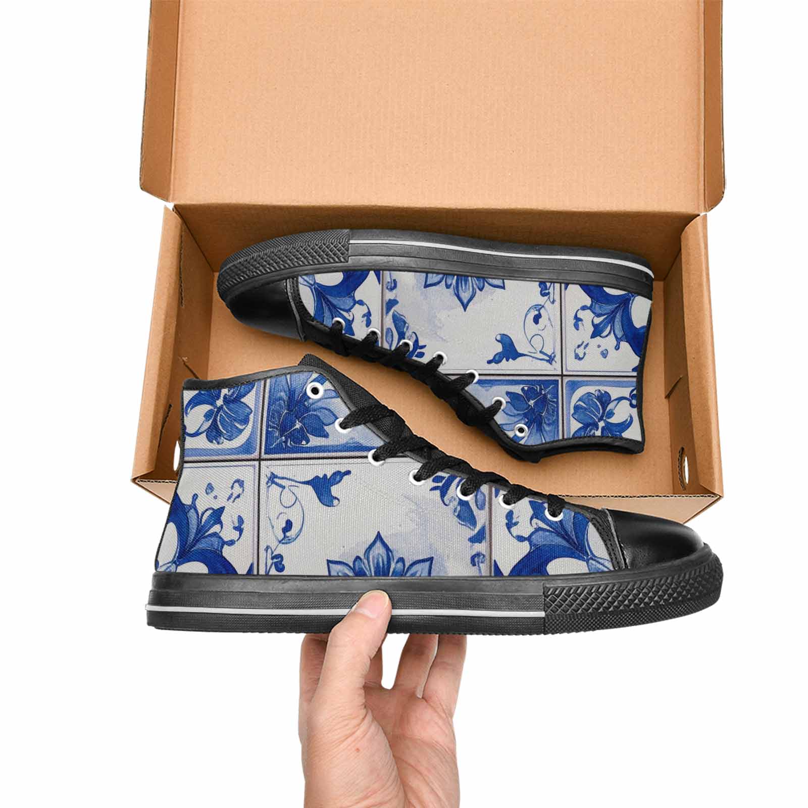 WOMEN'S Talavera Tile Floral High Top Canvas Vibrant Chaos Custom Shoes