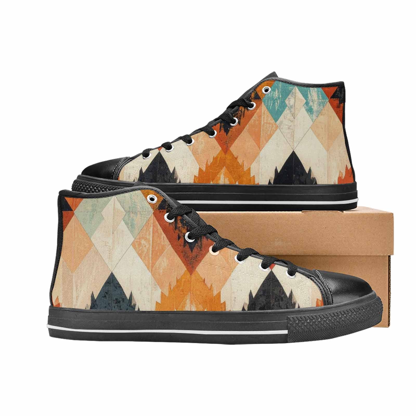 MEN'S Southwestern Geometric Diamond High Top Canvas Dark Academia Sneakers
