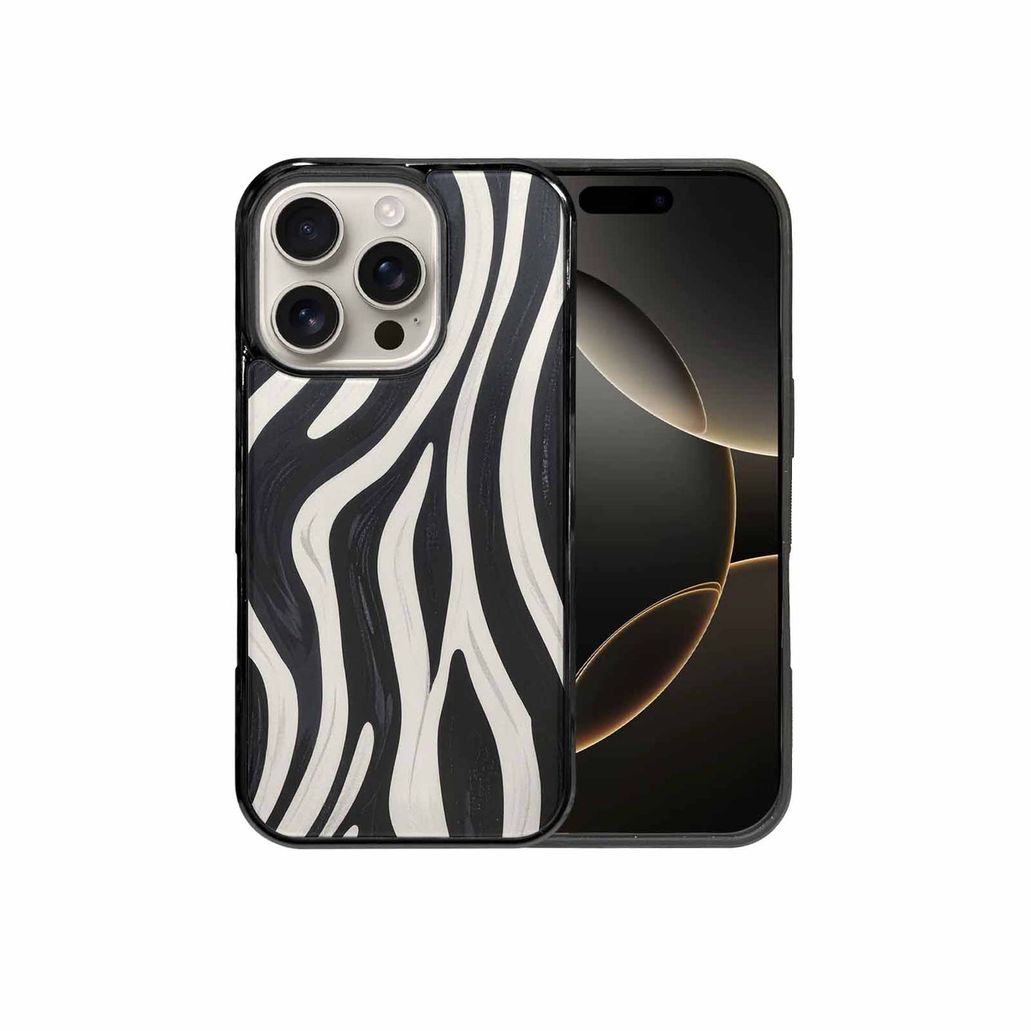 iPhone 16 Pro Case — Modern Zebra Stripe Print Crisp Black, Custom Designed Case Cover