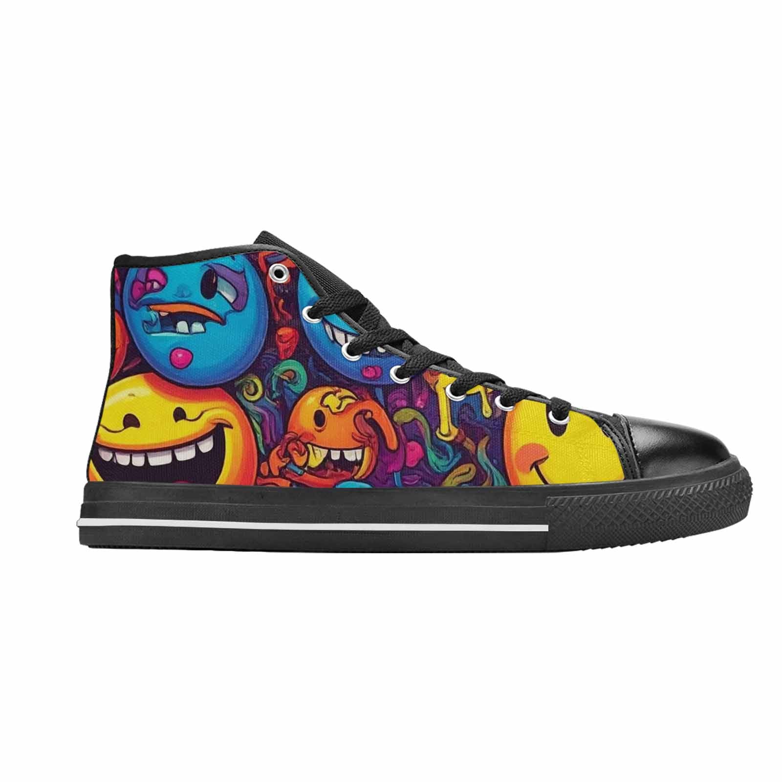 MEN'S Yellow Smiley Face High Top Canvas Dark Academia Shoes