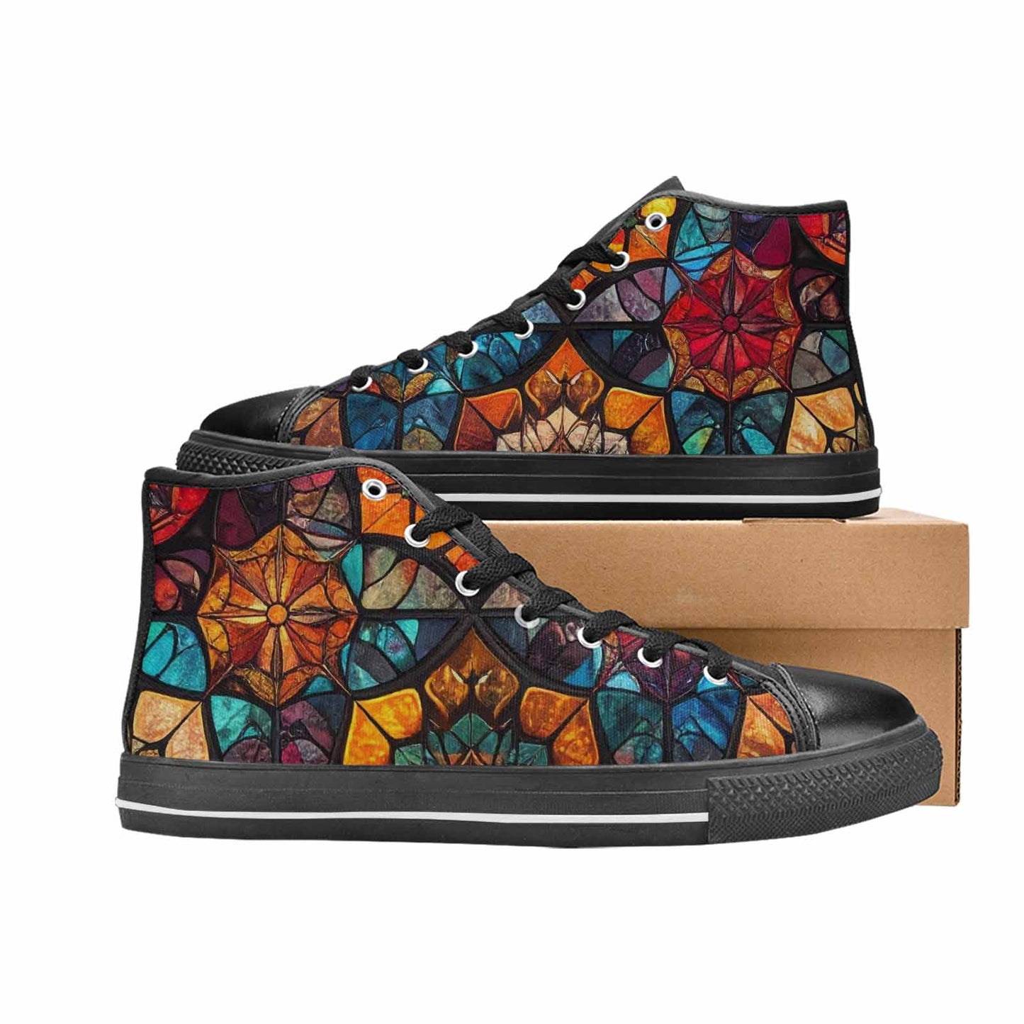 MEN'S Stained Glass Kaleidoscope High Top Canvas Surreal Custom Sneakers