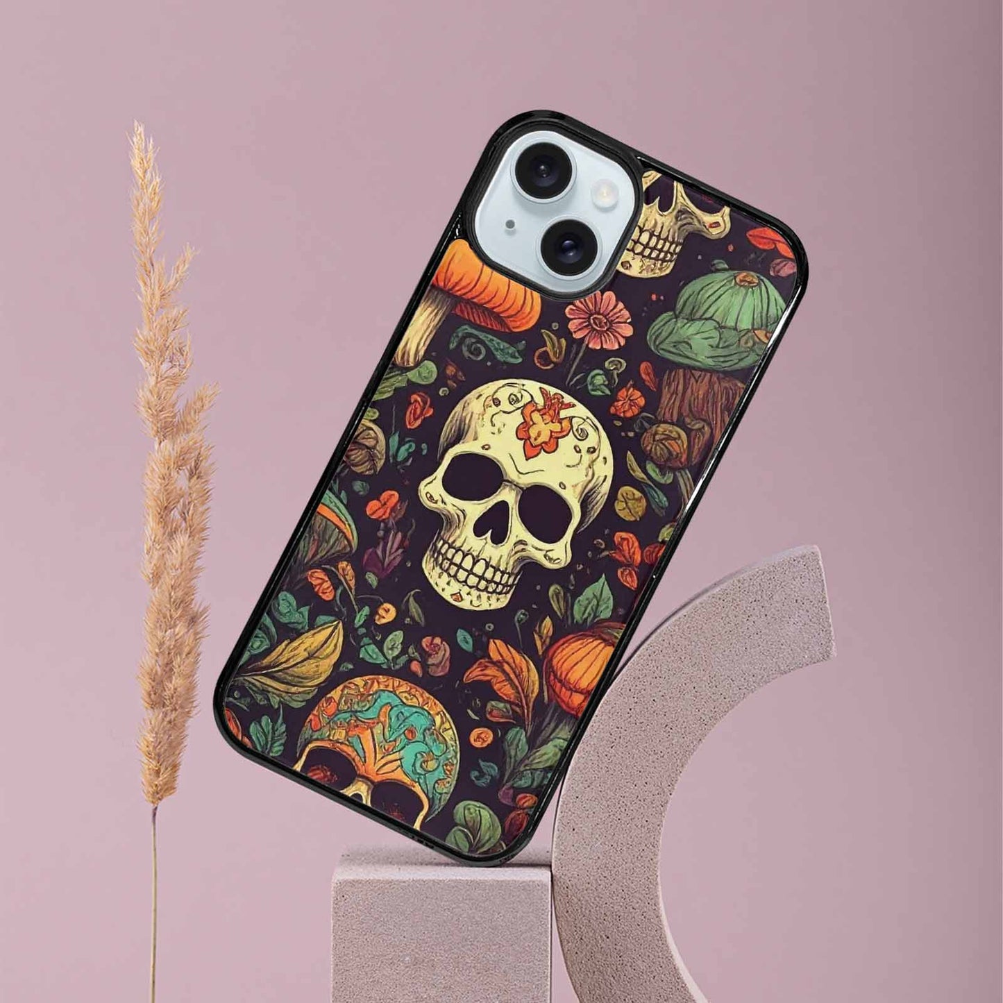 iPhone 15 Plus Case — Mushrooms And Skulls, Custom Print Case Cover