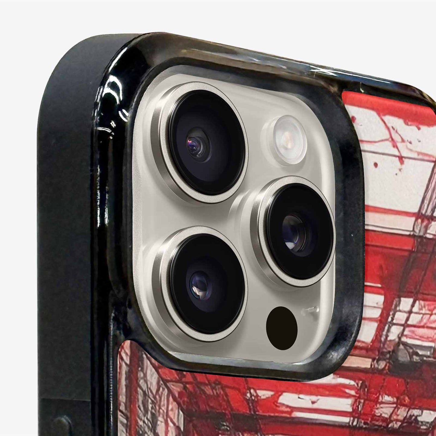 iPhone 16 Pro Case — Liminal Space Fragment Black Red Ink, Custom Printed Phone Case