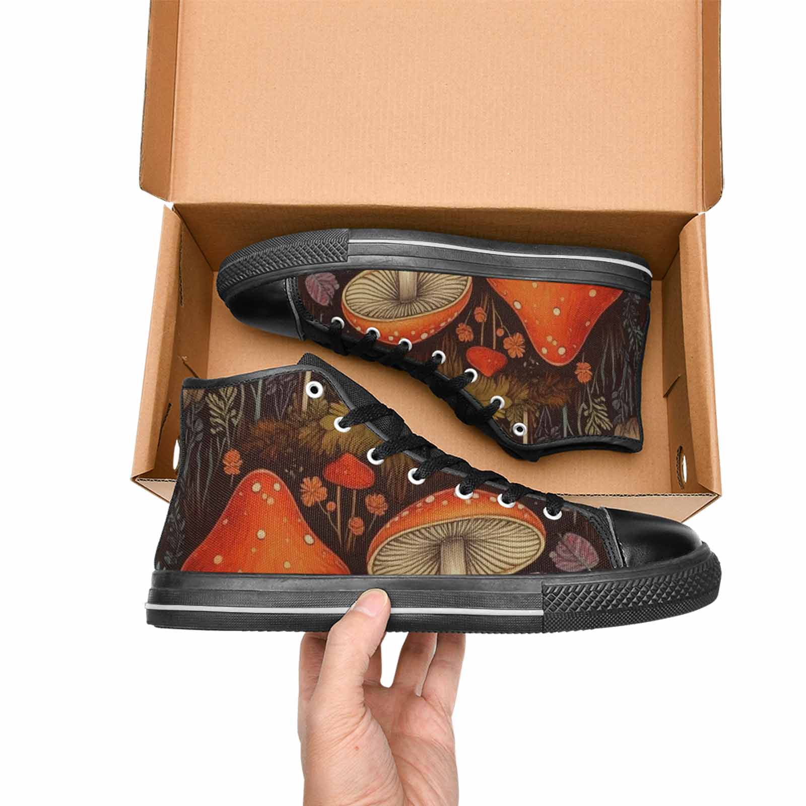 WOMEN'S Mushroom High Top Canvas Dark Academia Custom Sneakers