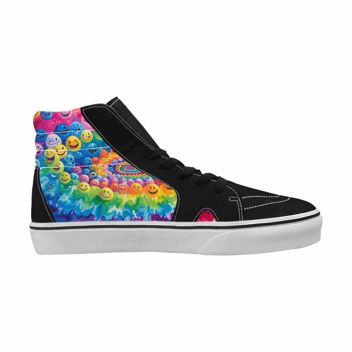 MEN'S Smiley Facessmiley Faces  High Top Canvas Vibrant Chaos Custom Sneakers