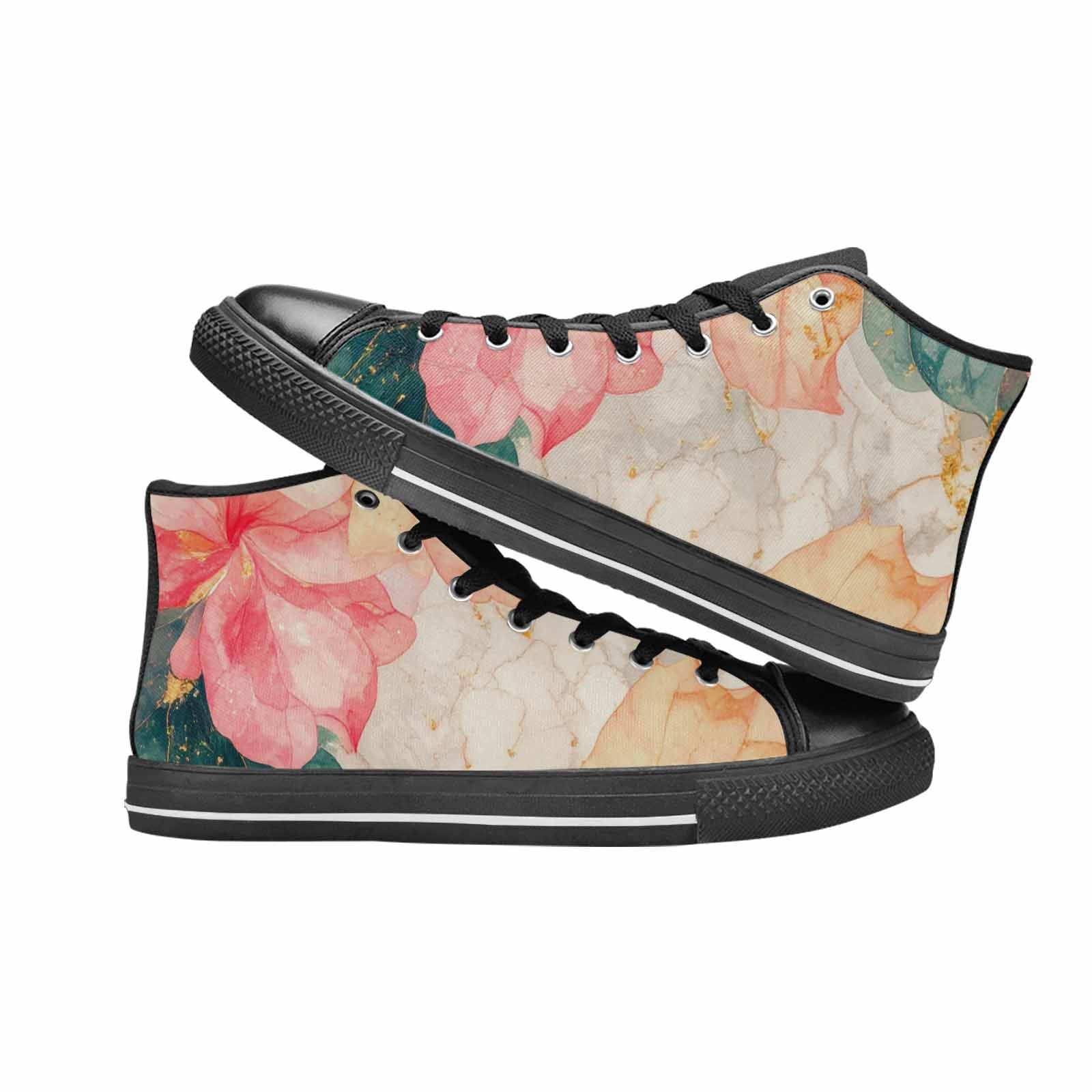 WOMEN'S Marble Floral High Top Canvas Cottagecore Sneakers