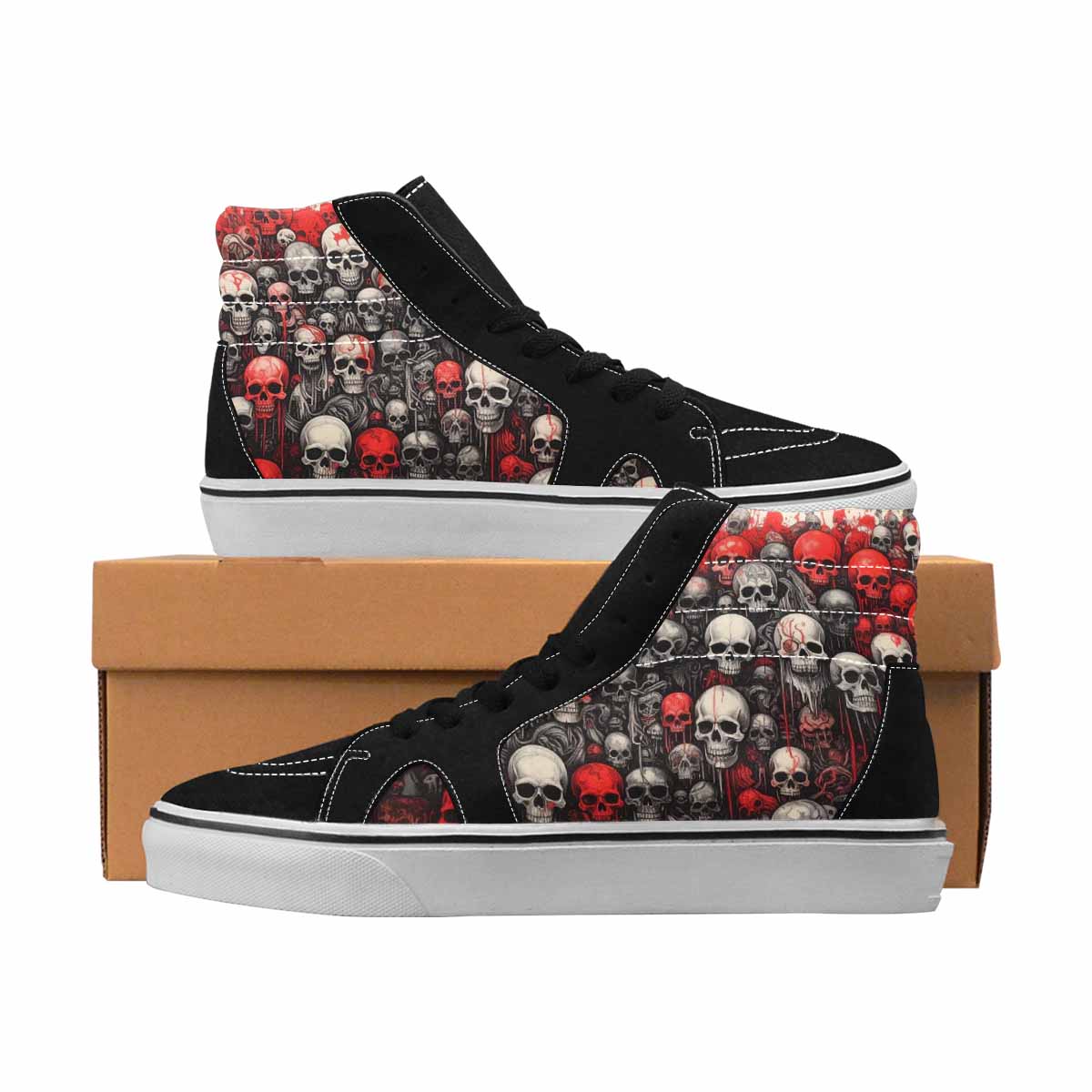 MEN'S Skulls Black & Red Ink High Top Canvas Boutique Y2K Custom Streetwear Shoes