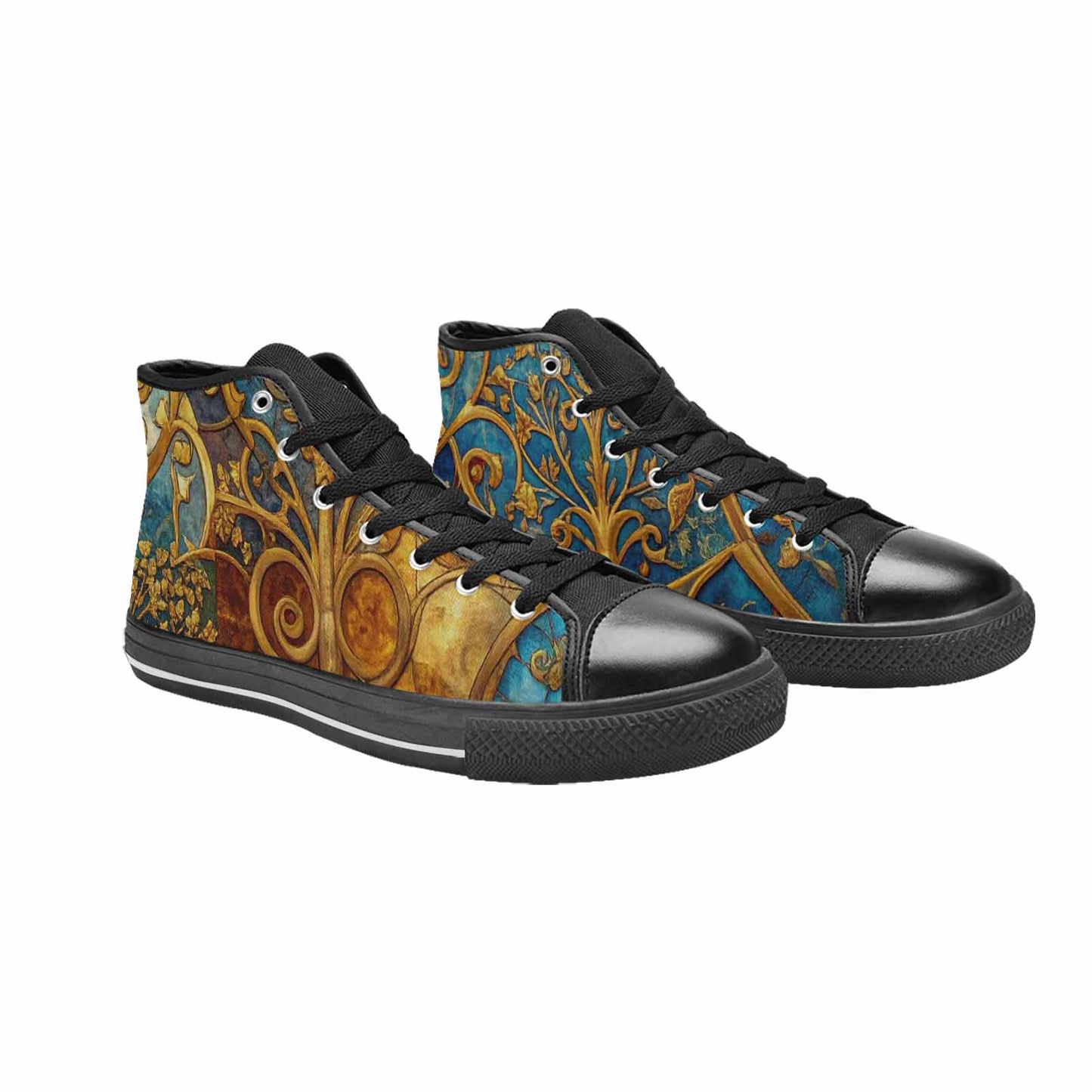 WOMEN'S Klimt-Style Gold Leaf High Top Canvas Vibrant Chaos Shoes