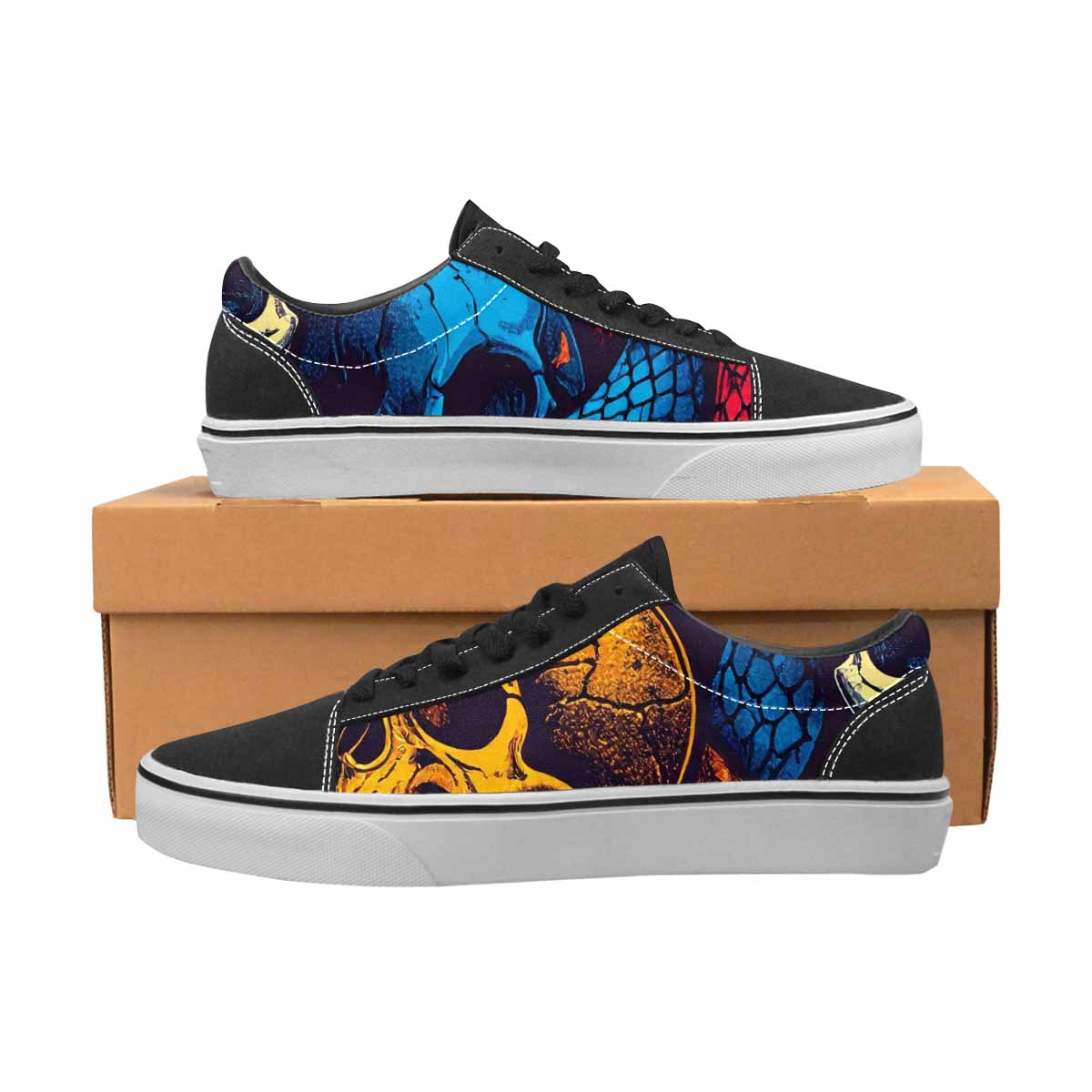 WOMEN'S Snake Skulls Print Canvas Lace-Up Neon Fantasy Custom Sneakers