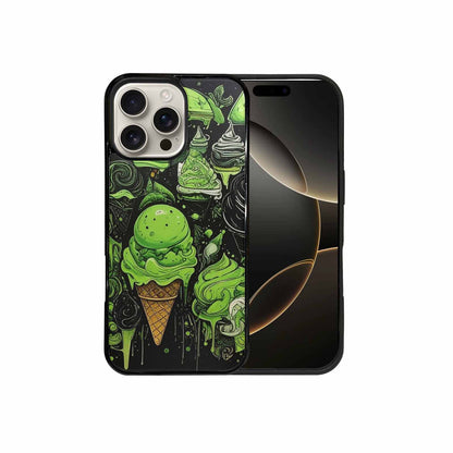 iPhone 16 Pro Max Case — Ice Cream Motif Black Green Ink, Custom Designed Case Cover