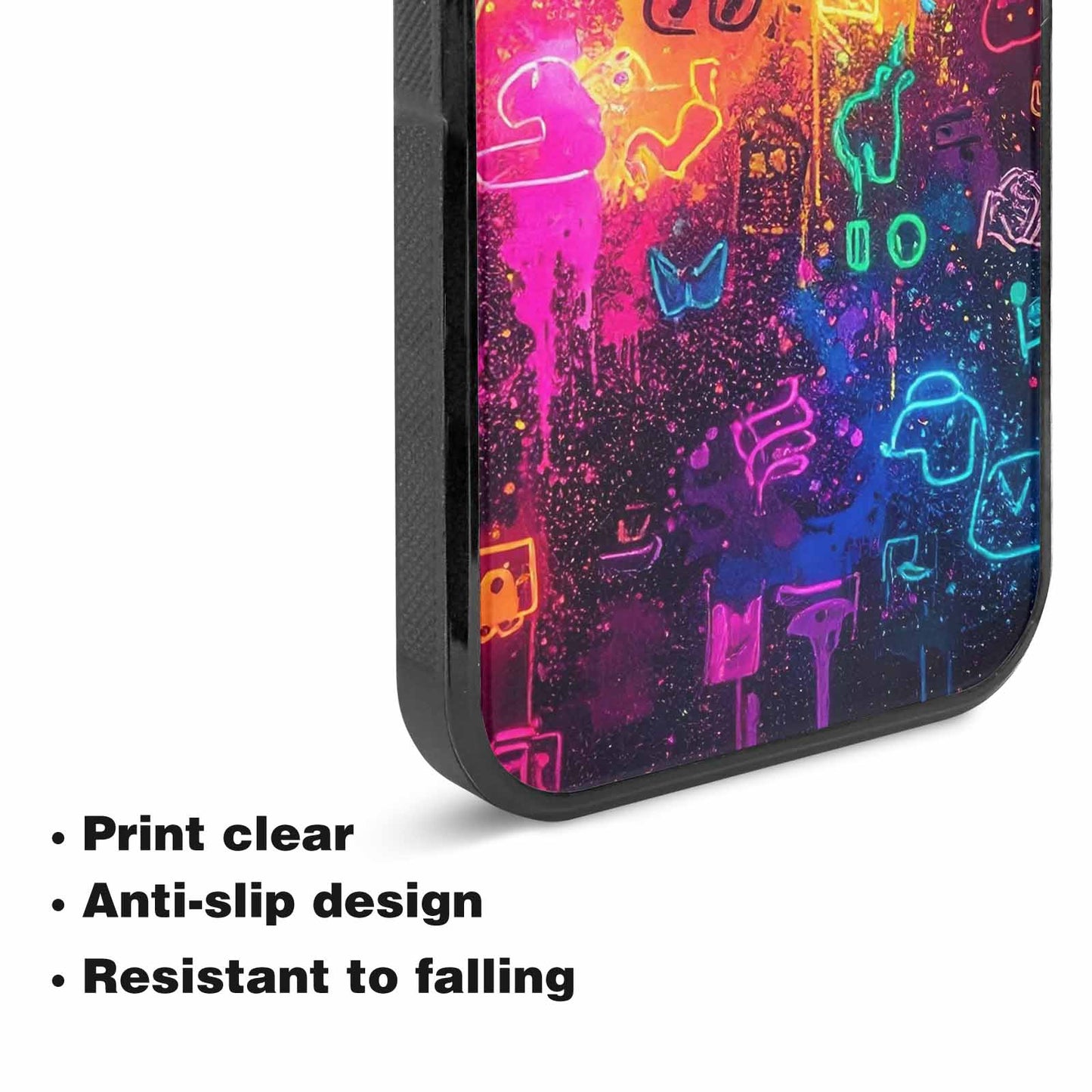 iPhone 15 Plus Case — Neon Glow Outline Icon Pattern Hundreds, Unique Phone Case Design