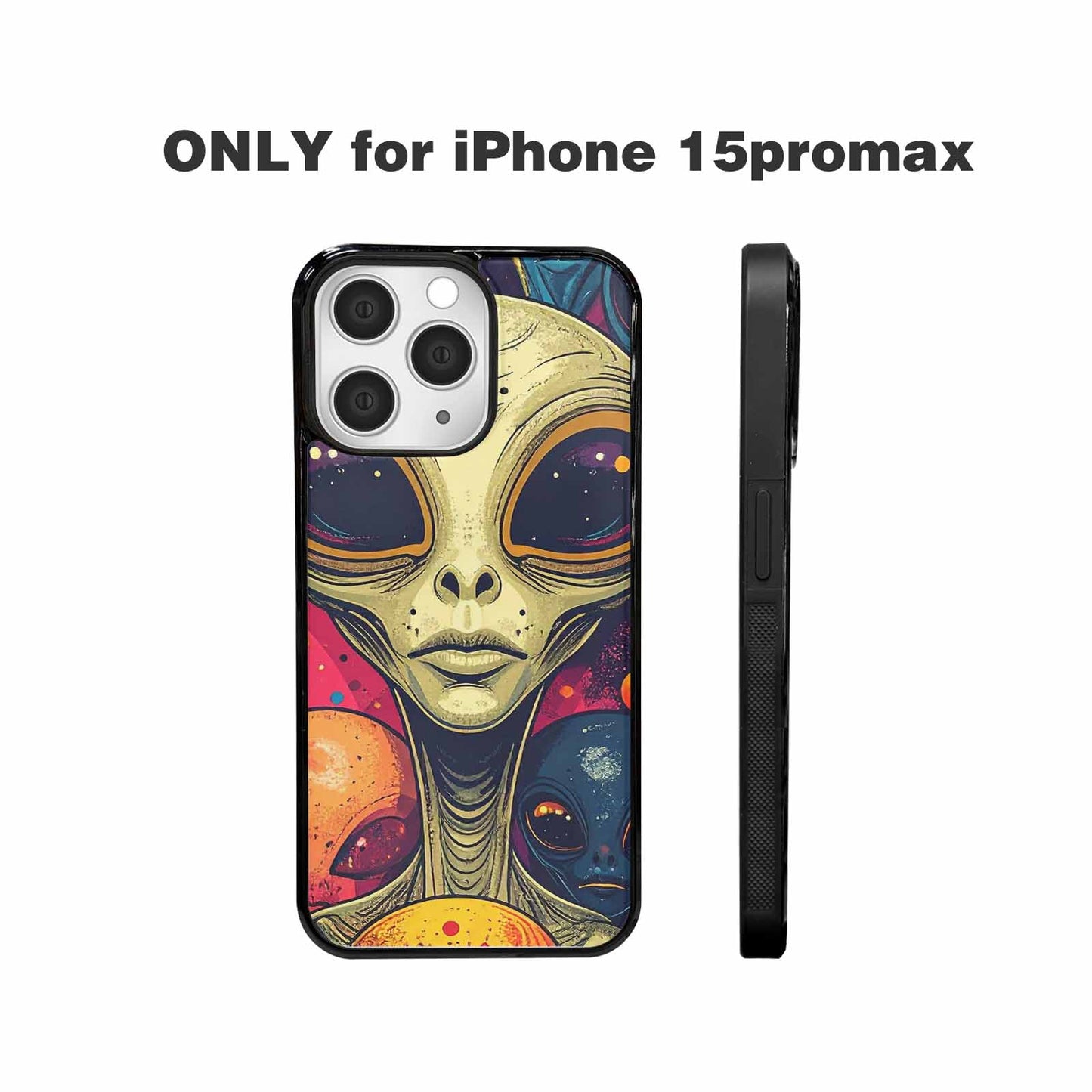 iPhone 15 Pro Max Case — Alien Ufo Cartoon Art Pattern Groovy, Custom Printed Phone Case