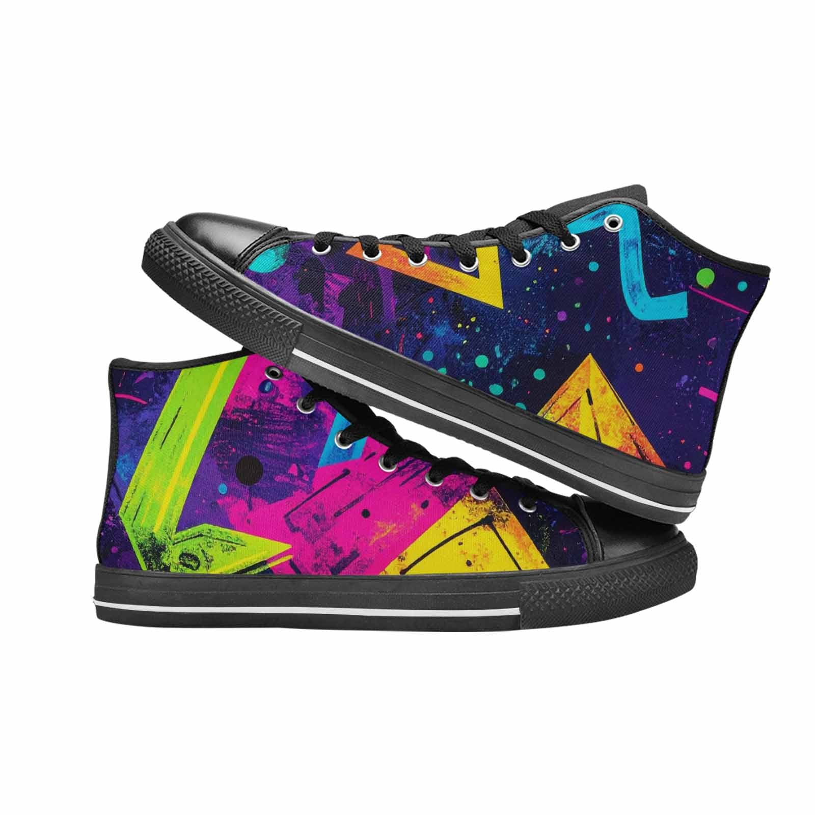 MEN'S Memphis Squiggles Triangles Dots High Top Canvas Wallpaper Art Sneakers