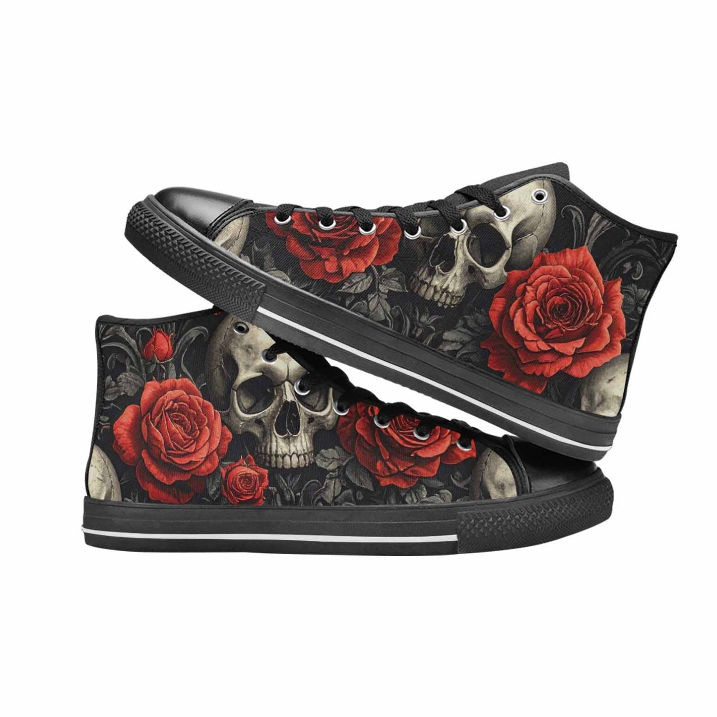 MEN'S Skulls Roses Fine Line High Top Canvas Surreal Sneakers
