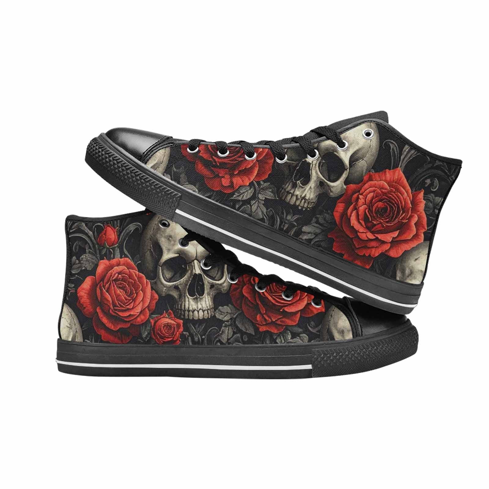 MEN'S Skulls Roses Fine Line High Top Canvas Surreal Sneakers