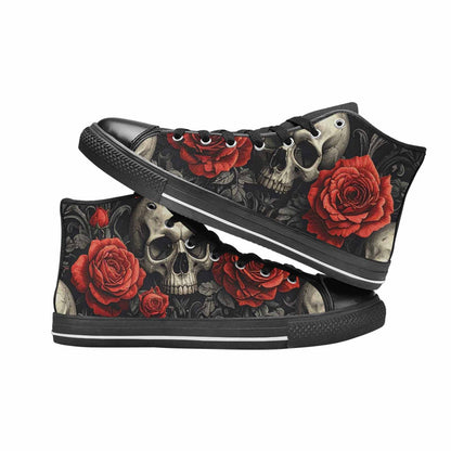 MEN'S Skulls Roses Fine Line High Top Canvas Surreal Sneakers